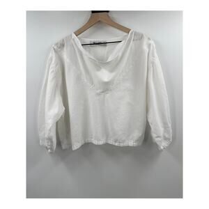 New Hero 100% Native American Cotton White 3/4th Sleeve Lagenlook Blouse XS